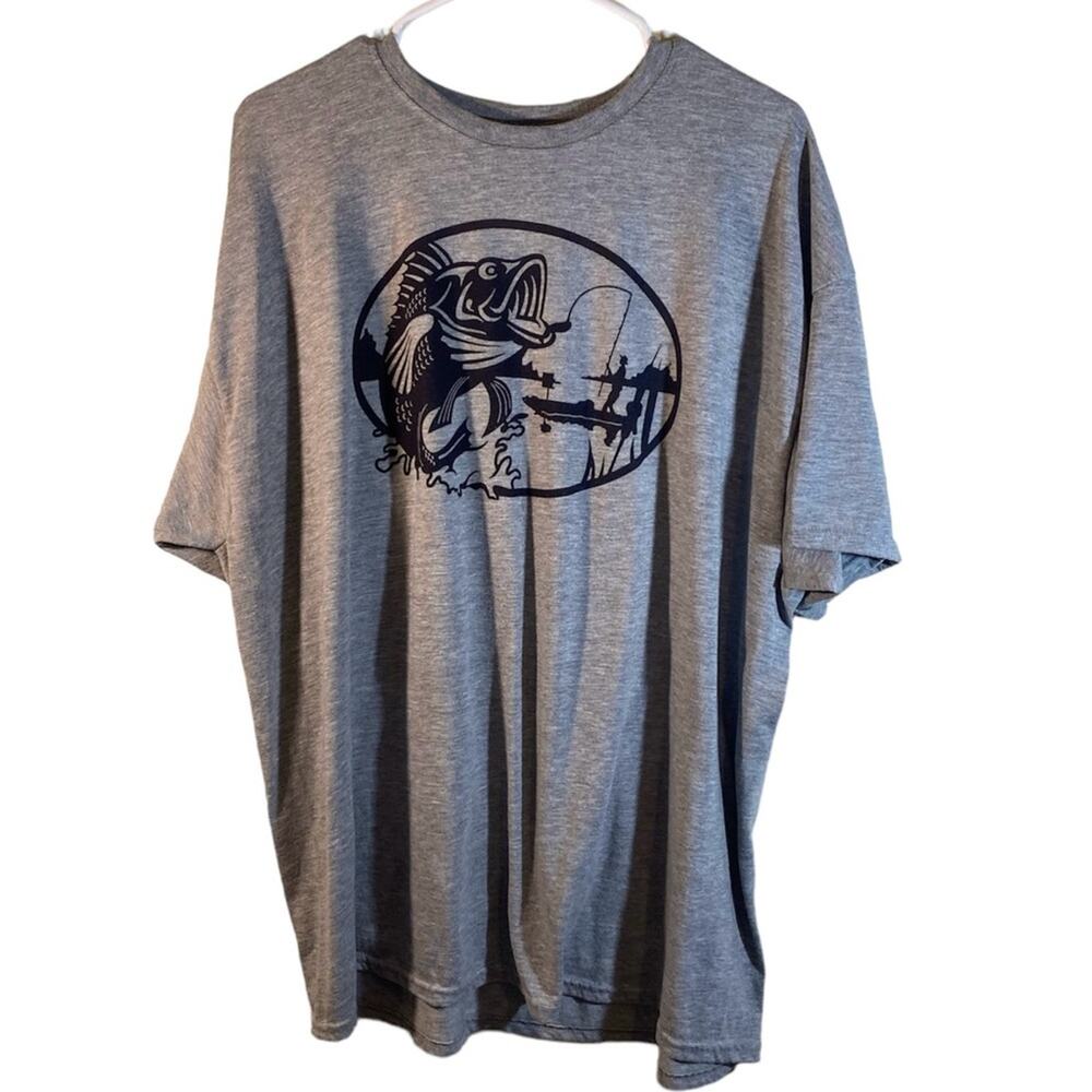 Jerzees Dri-Power Graphic Tee Shirt Gray Size 2XL Bass fishing